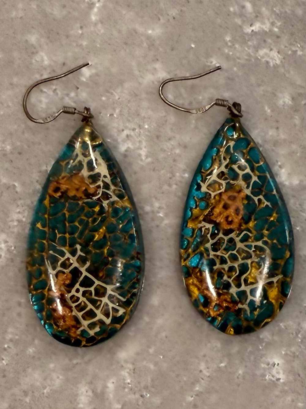 Italian Murano Style Glass Teardrop Earrings Turquoise Blue Gold Statement